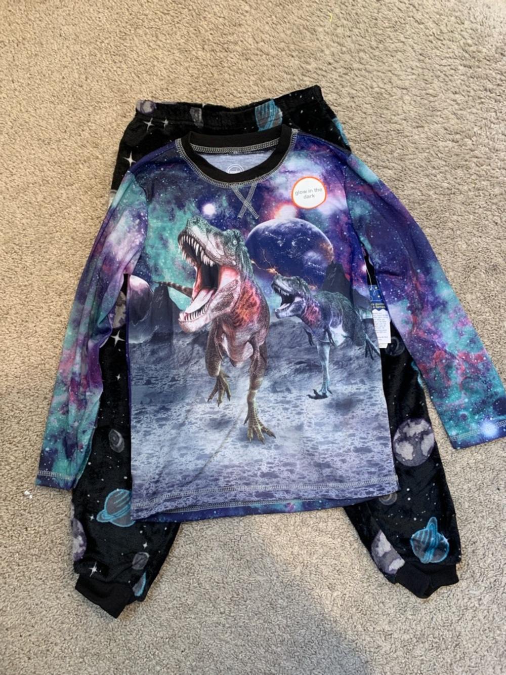 Wonder Nation Glow in the Dark Purple & Blue Galaxy Dinosaur Pajama Set S(6/7)